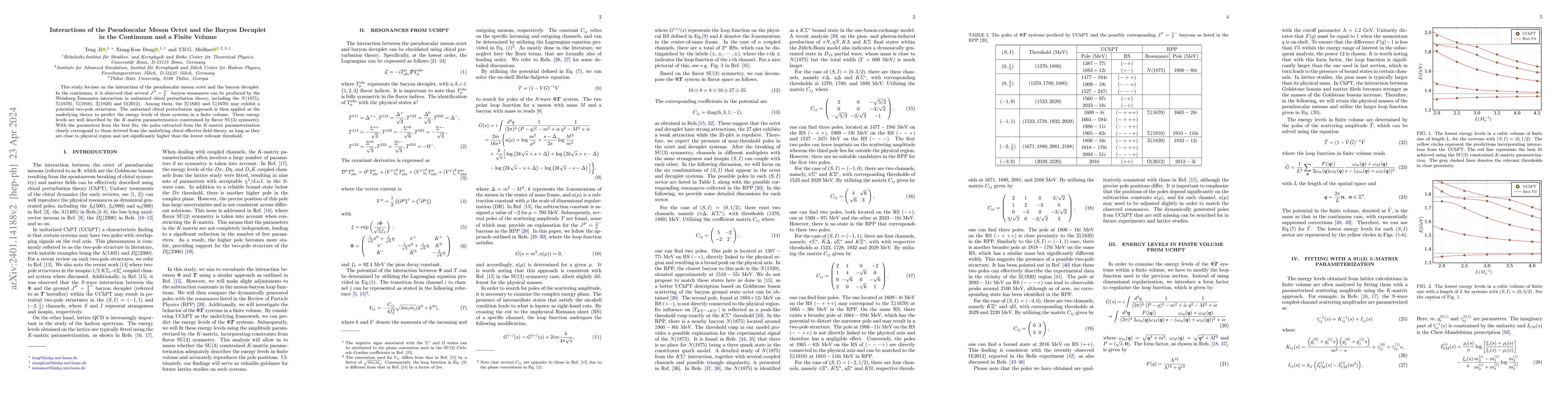 Thumbnail for Interactions of the Pseudoscalar Meson Octet and the Baryon Decuplet in
  the Continuum and a Finite Volume