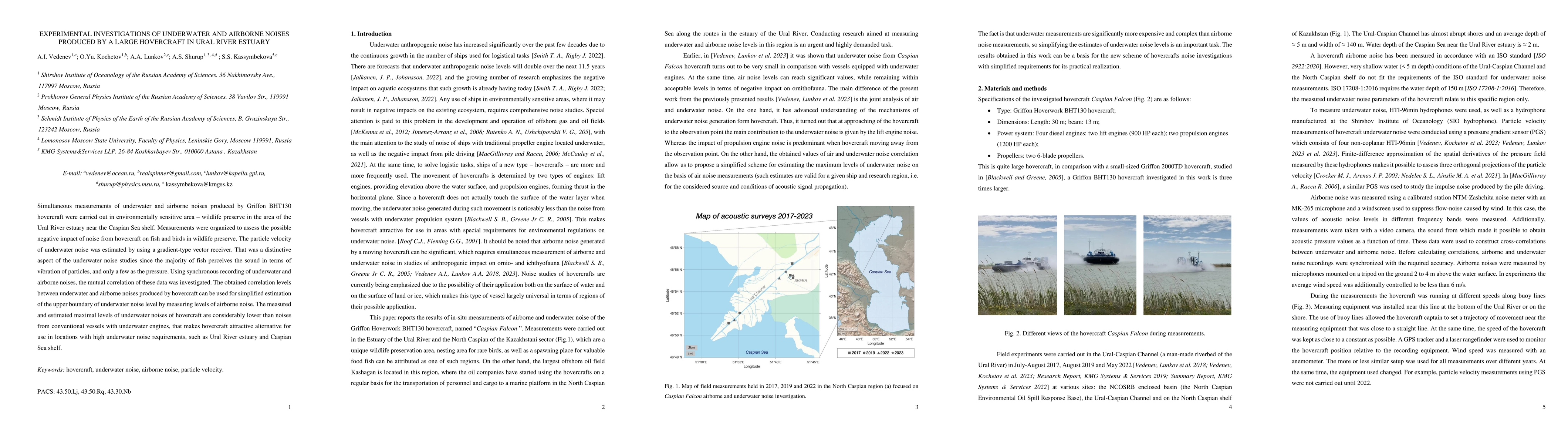 Thumbnail for Experimental investigations of underwater and airborne noises produced
  by a large hovercraft in Ural River estuary