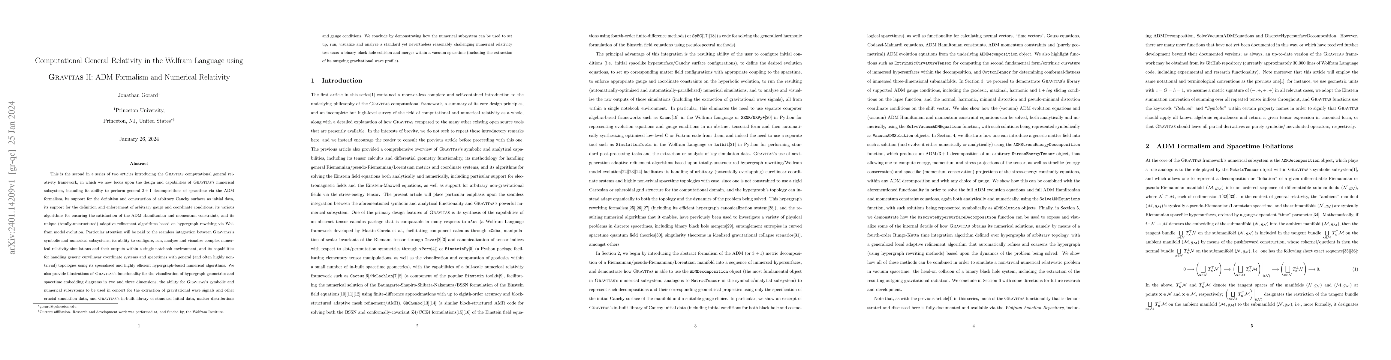 Thumbnail for Computational General Relativity in the Wolfram Language using Gravitas
  II: ADM Formalism and Numerical Relativity