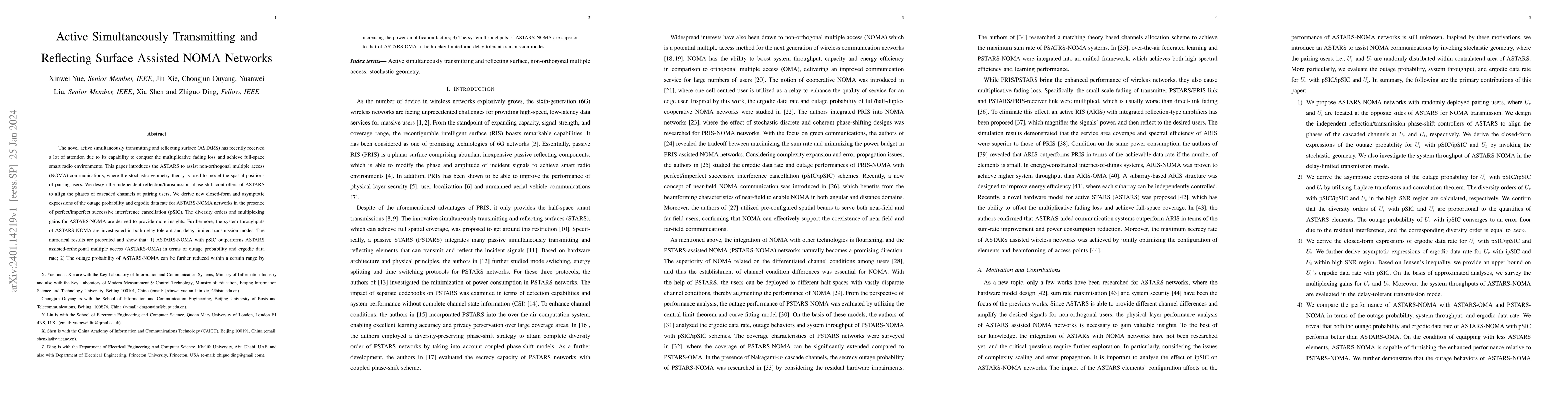 Thumbnail for Active Simultaneously Transmitting and Reflecting Surface Assisted NOMA
  Networks