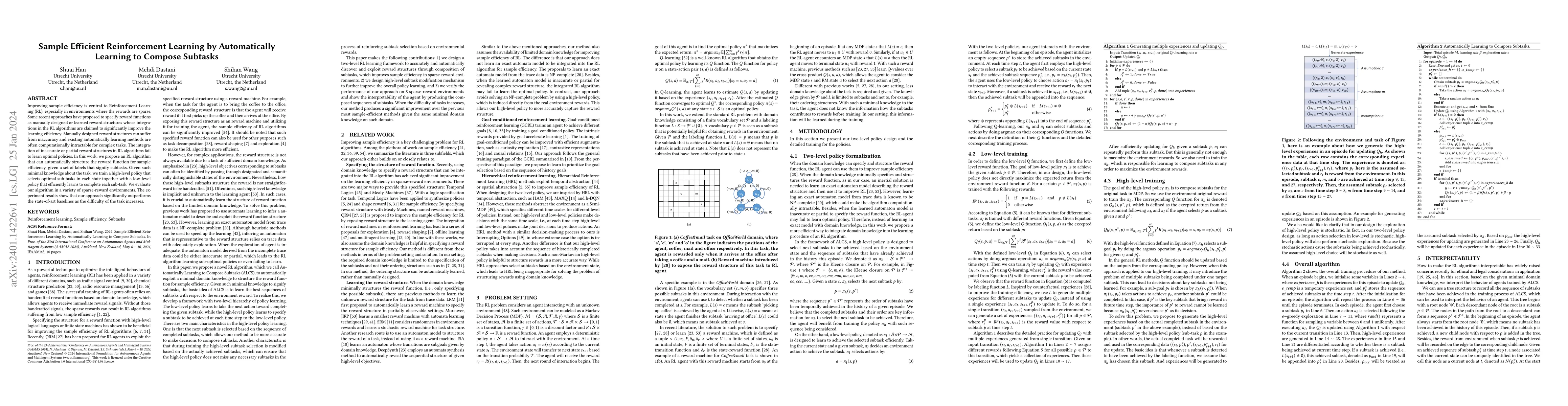 Thumbnail for Sample Efficient Reinforcement Learning by Automatically Learning to
  Compose Subtasks