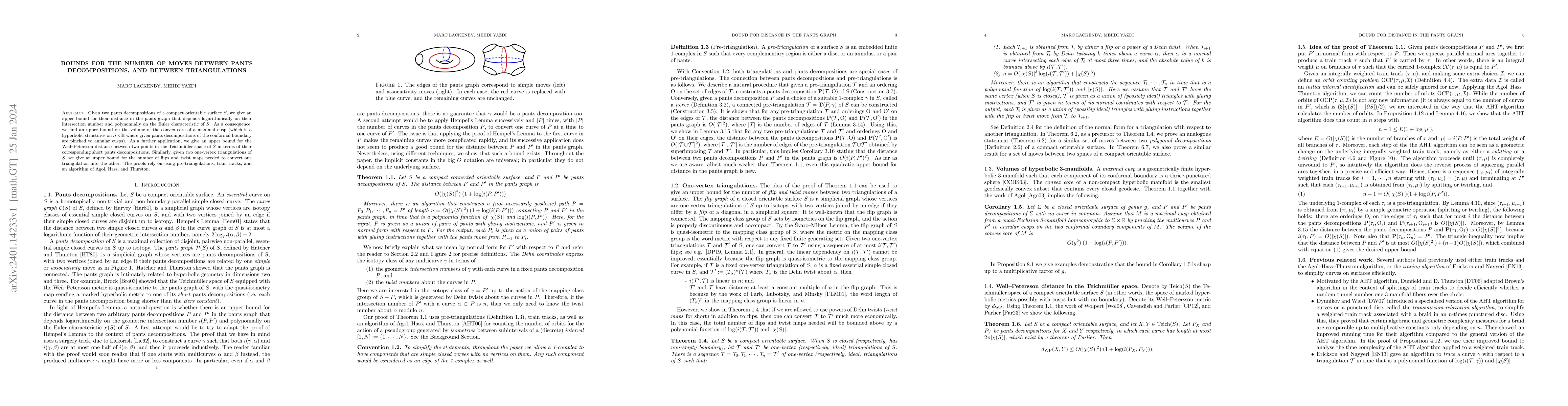 Thumbnail for Bounds for the number of moves between pants decompositions, and between
  triangulations