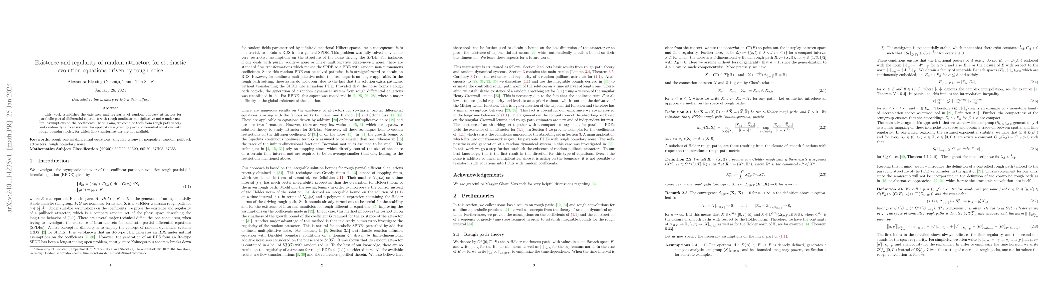 Thumbnail for Existence and regularity of random attractors for stochastic evolution
  equations driven by rough noise