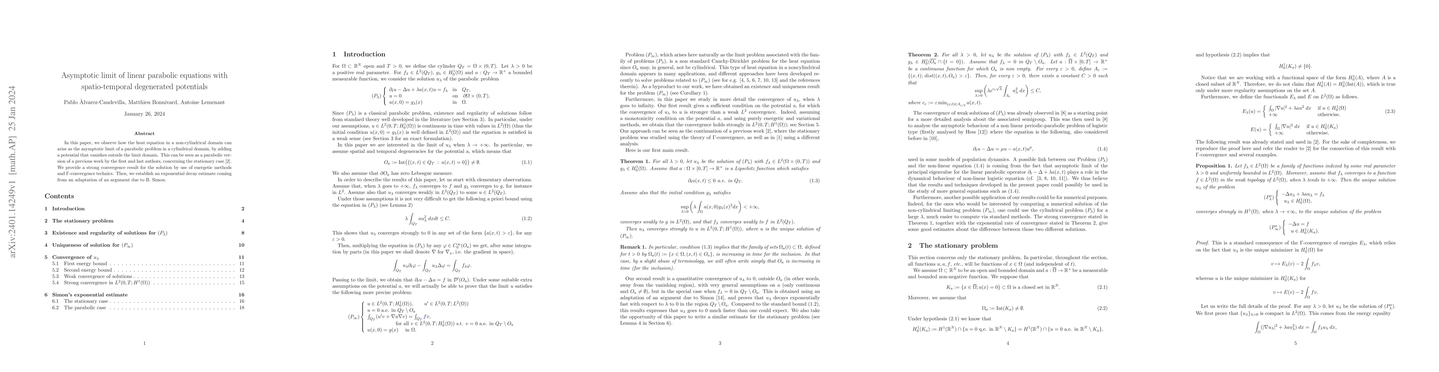 Thumbnail for Asymptotic limit of linear parabolic equations with spatio-temporal
  degenerated potentials