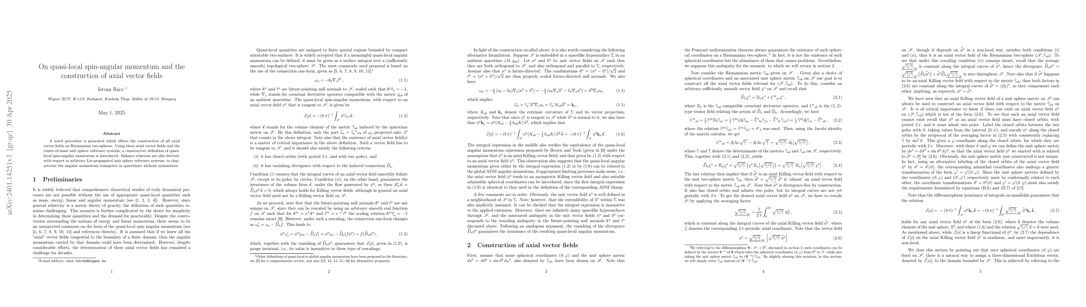 Thumbnail for On quasi-local angular momentum and the construction of axial vector
  fields