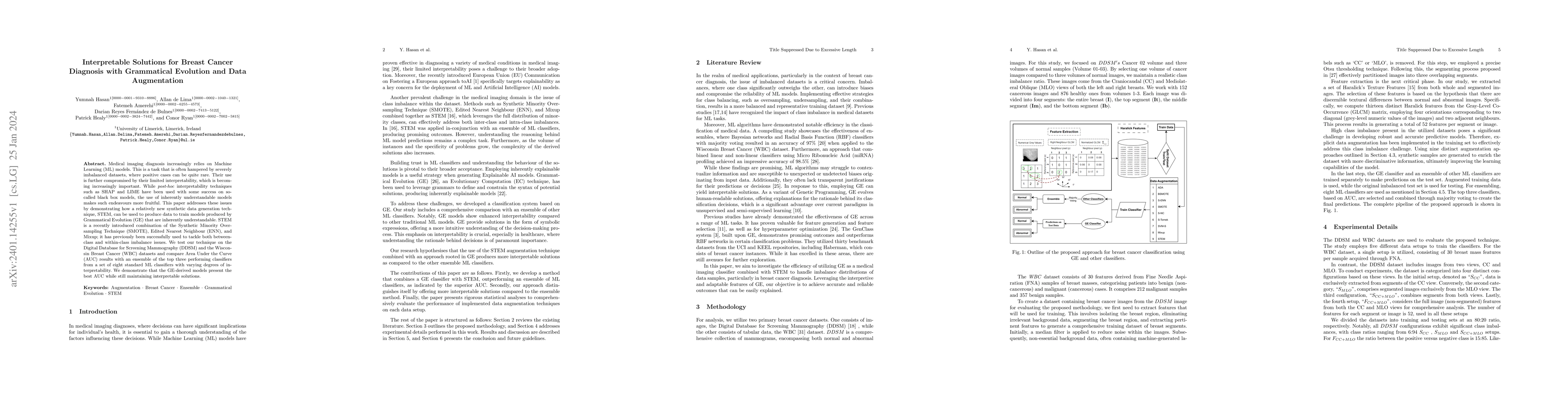 Thumbnail for Interpretable Solutions for Breast Cancer Diagnosis with Grammatical
  Evolution and Data Augmentation