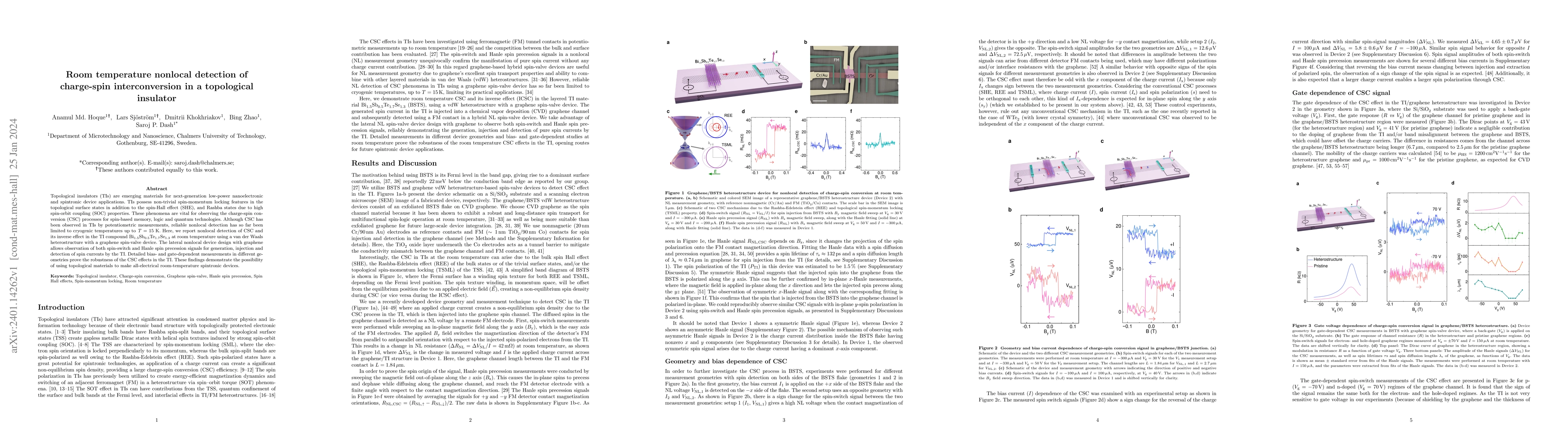 Thumbnail for Room temperature nonlocal detection of charge-spin interconversion in a
  topological insulator