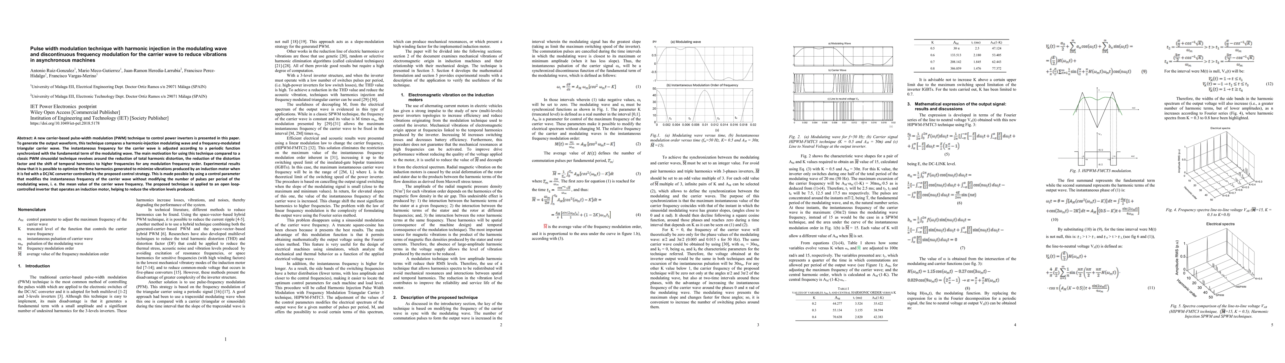 Thumbnail for Pulse width modulation technique with harmonic injection in the
  modulating wave and discontinuous frequency modulation for the carrier wave
  to reduce vibrations in asynchronous machines