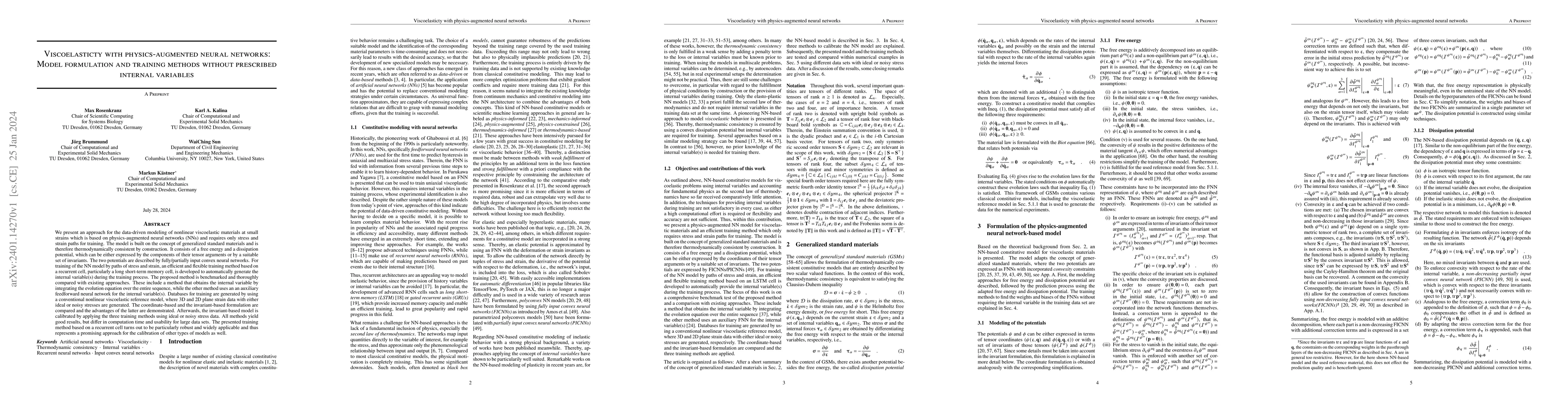 Thumbnail for Viscoelasticty with physics-augmented neural networks: Model formulation
  and training methods without prescribed internal variables