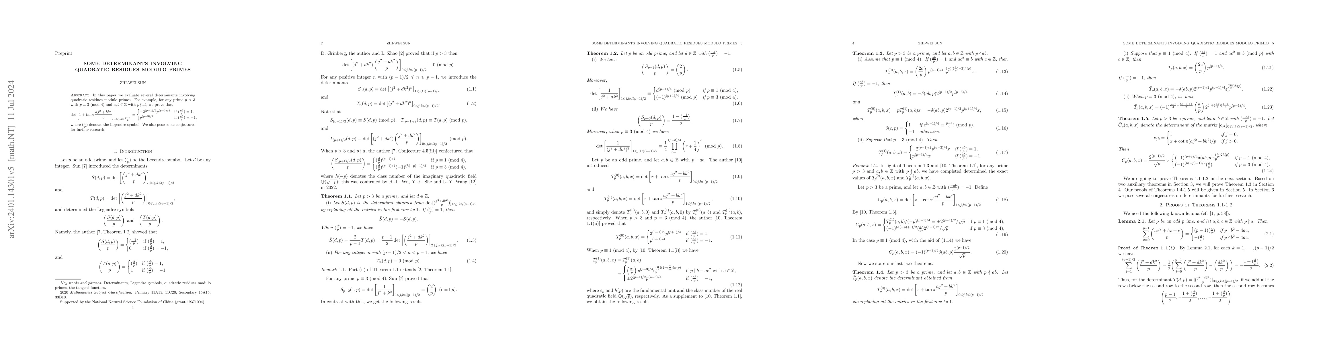 Thumbnail for Some determinants involving quadratic residues modulo primes