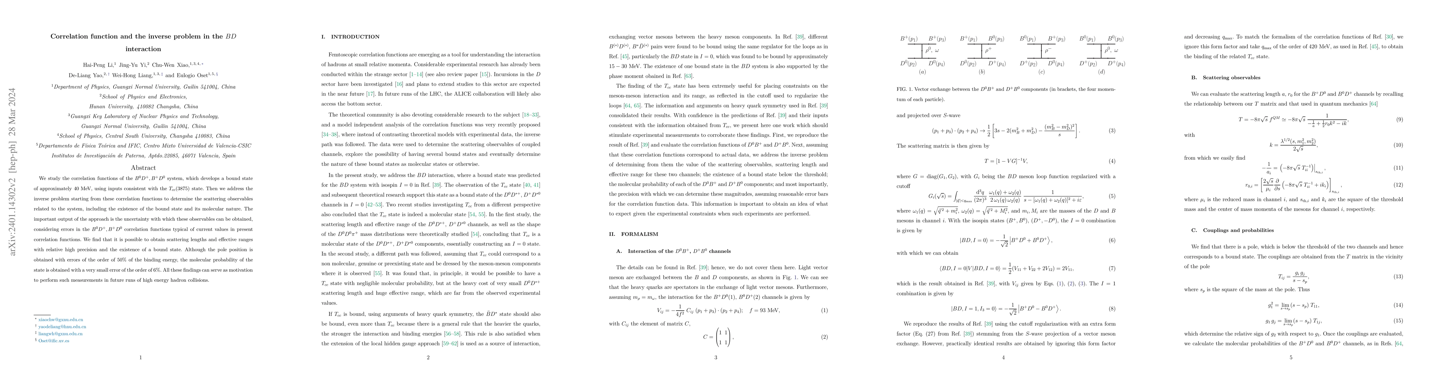 Thumbnail for Correlation function and the inverse problem in the $BD$ interaction