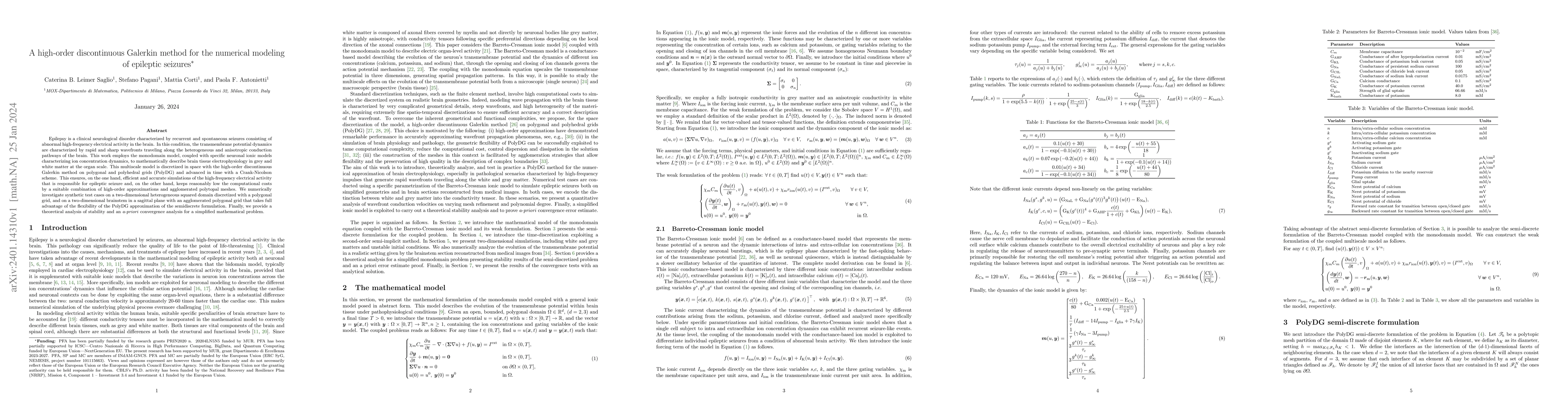 Thumbnail for A high-order discontinuous Galerkin method for the numerical modeling of
  epileptic seizures