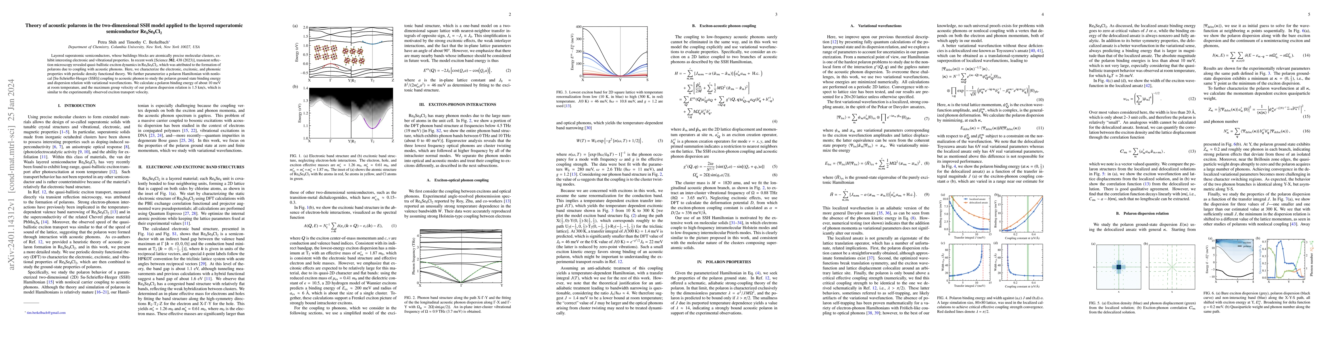 Thumbnail for Theory of Acoustic Polarons in the Two-Dimensional SSH Model Applied to
  the Layered Superatomic Semiconductor Re6Se8Cl2