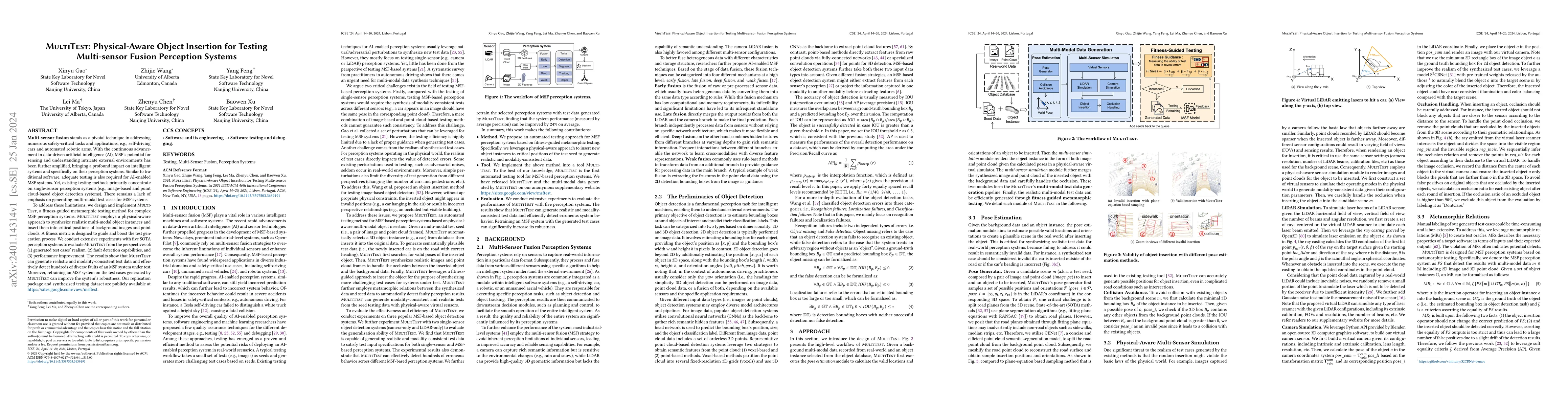 Thumbnail for MultiTest: Physical-Aware Object Insertion for Testing Multi-sensor
  Fusion Perception Systems