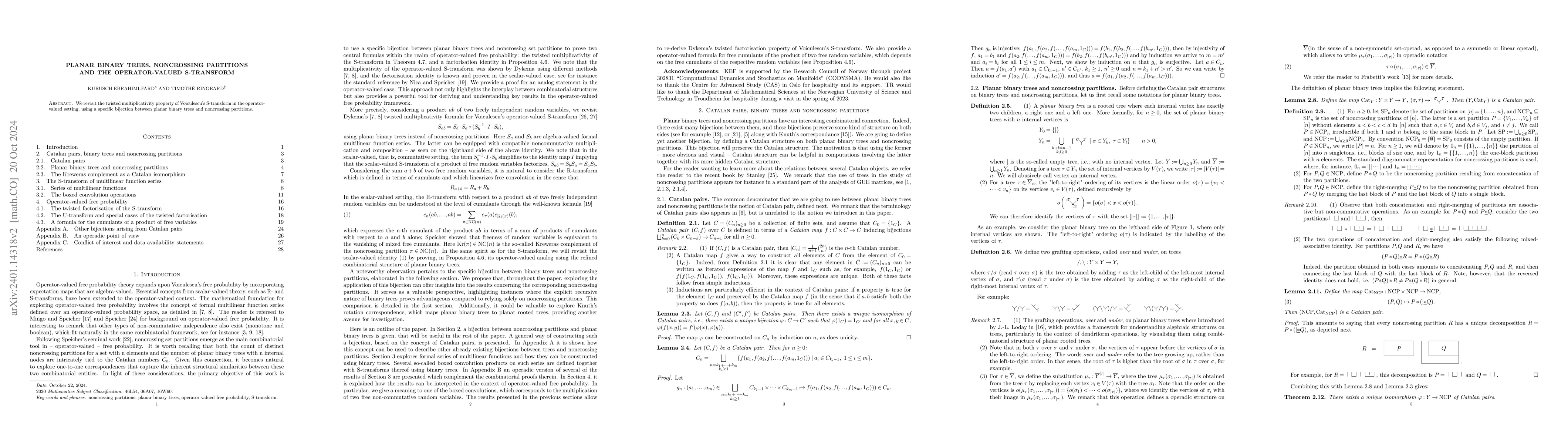 Thumbnail for Planar binary trees, noncrossing partitions and the operator-valued
  S-transform