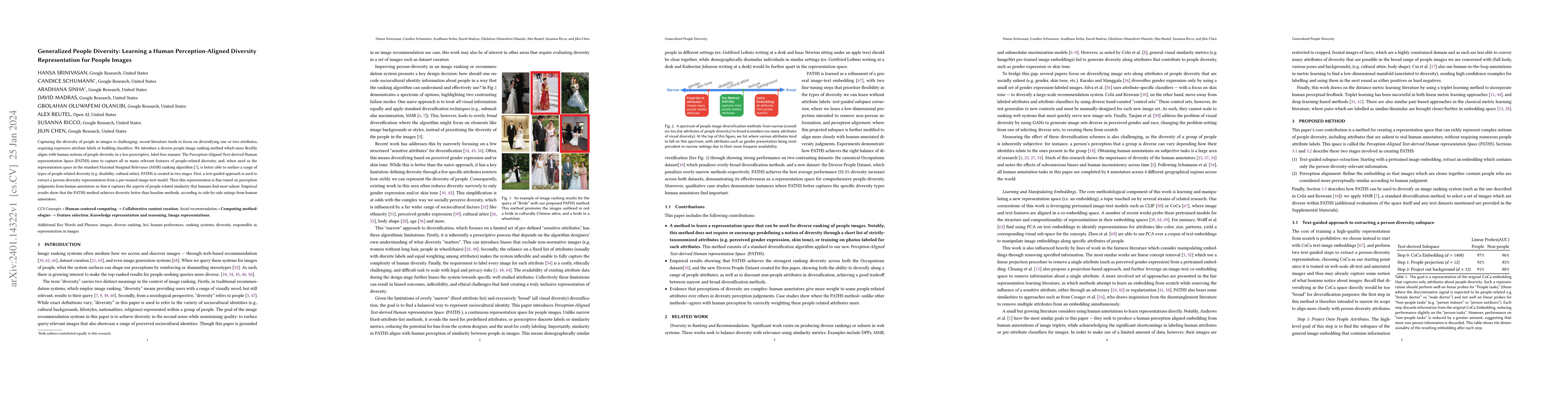 Thumbnail for Generalized People Diversity: Learning a Human Perception-Aligned
  Diversity Representation for People Images