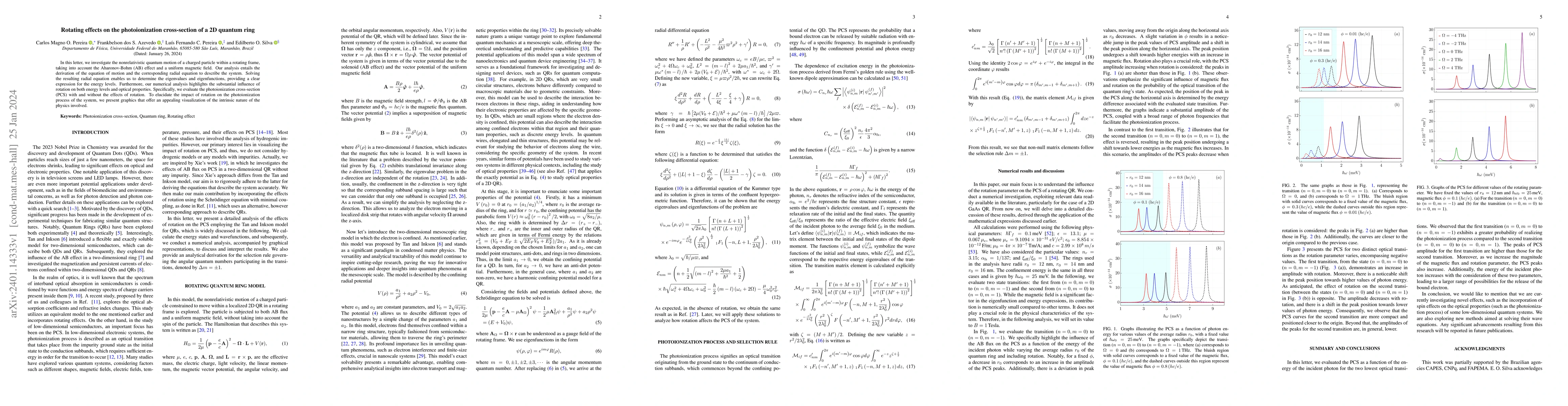 Thumbnail for Rotating effects on the photoionization cross-section of a 2D quantum
  ring
