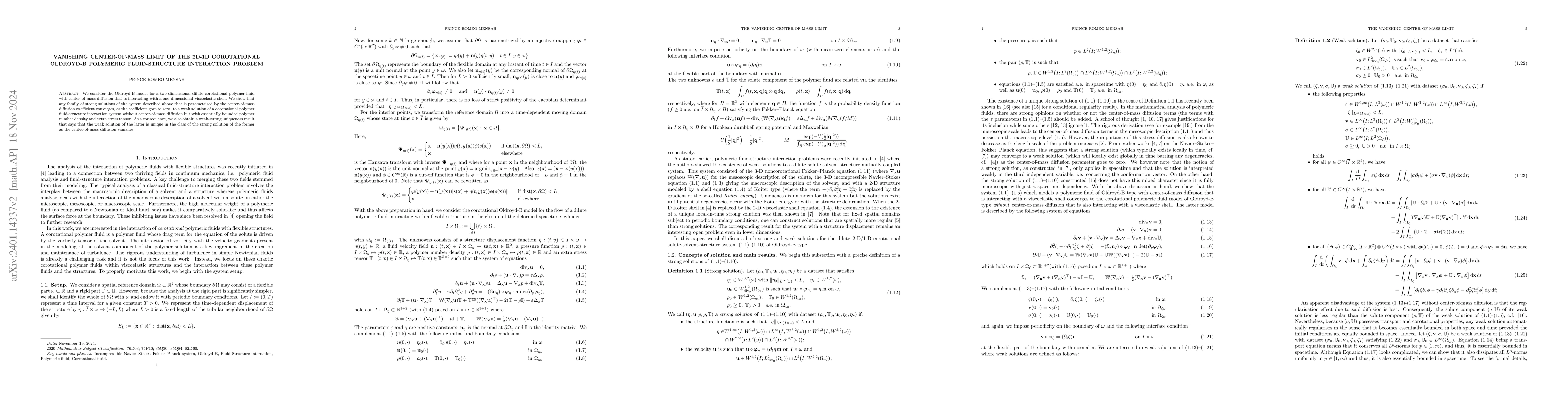 Thumbnail for Vanishing center-of-mass limit of the corotational Oldroyd-B polymeric
  fluid-structure interaction problem