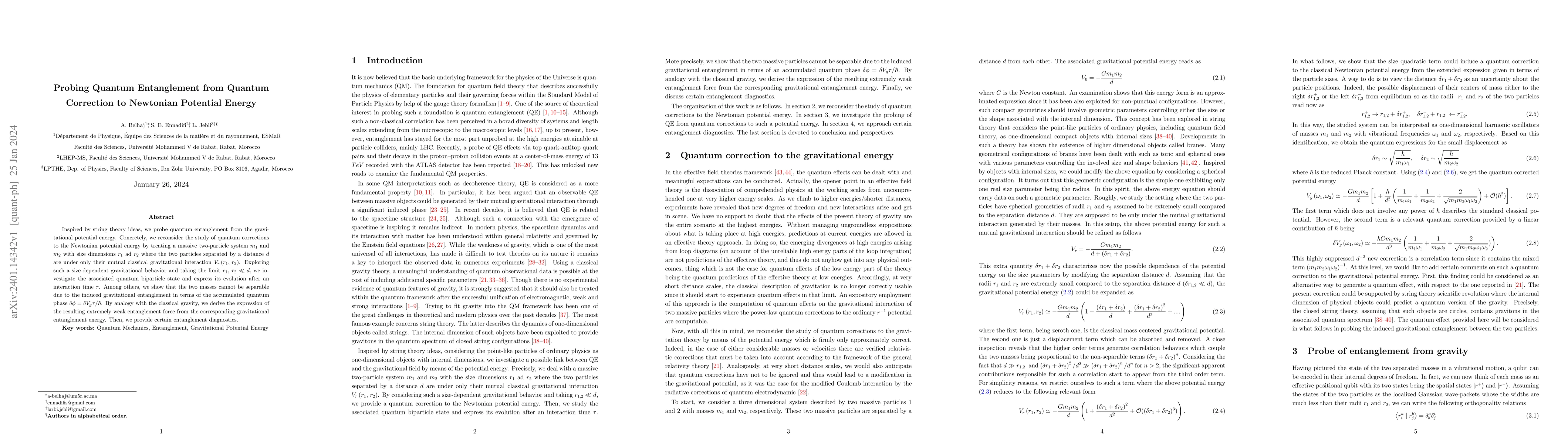 Thumbnail for Probing Quantum Entanglement from Quantum Correction to Newtonian
  Potential Energy
