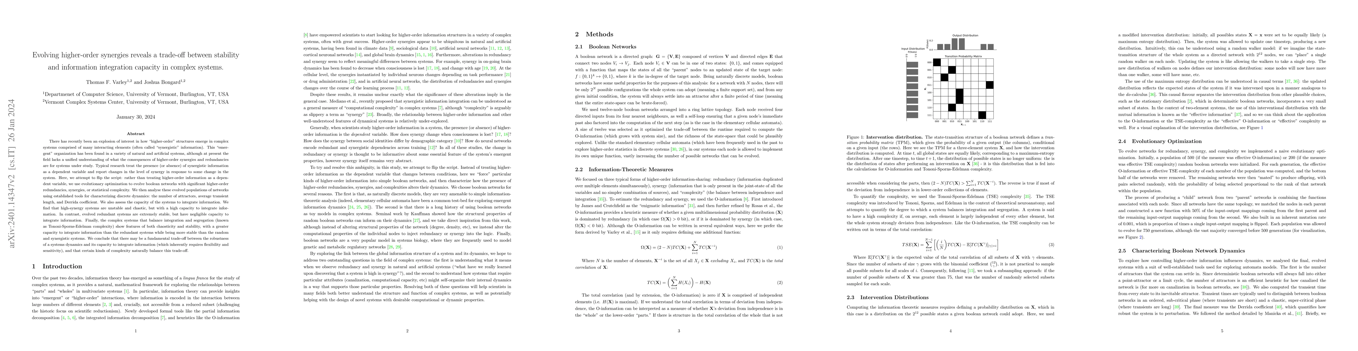 Thumbnail for Evolving higher-order synergies reveals a trade-off between stability
  and information integration capacity in complex systems