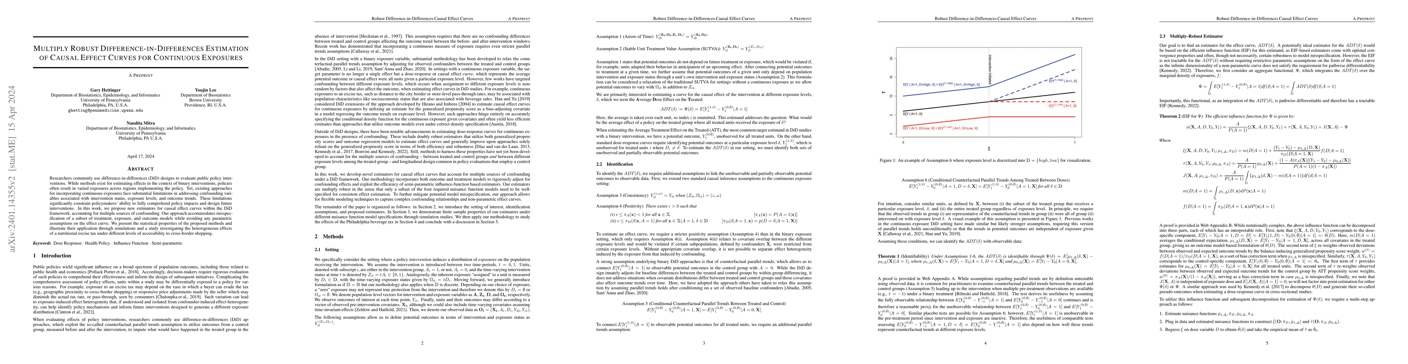 Thumbnail for Multiply Robust Difference-in-Differences Estimation of Causal Effect
  Curves for Continuous Exposures