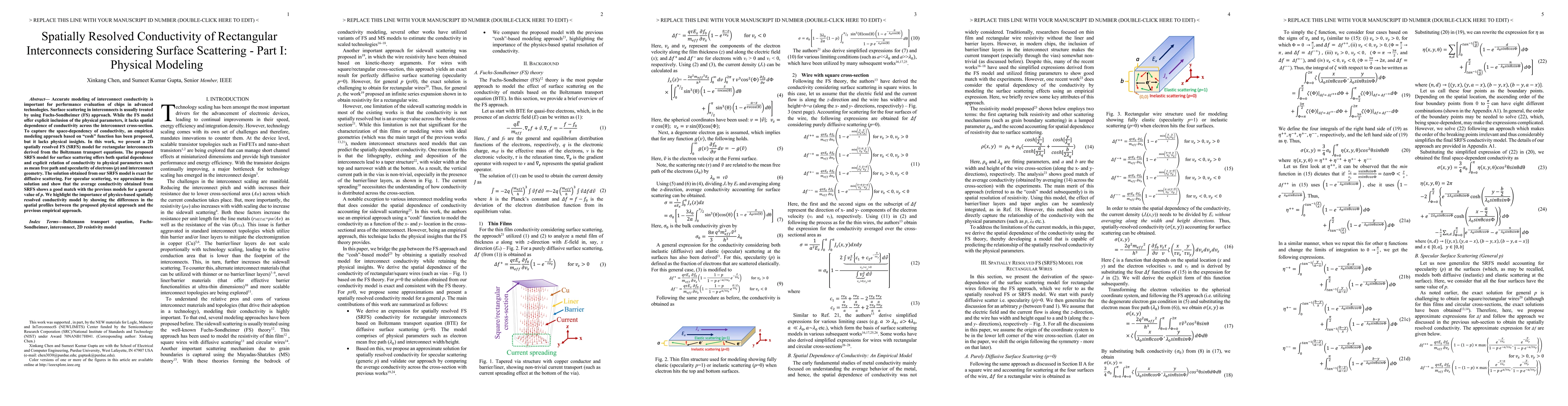 Thumbnail for Spatially Resolved Conductivity of Rectangular Interconnects considering
  Surface Scattering -- Part I: Physical Modeling