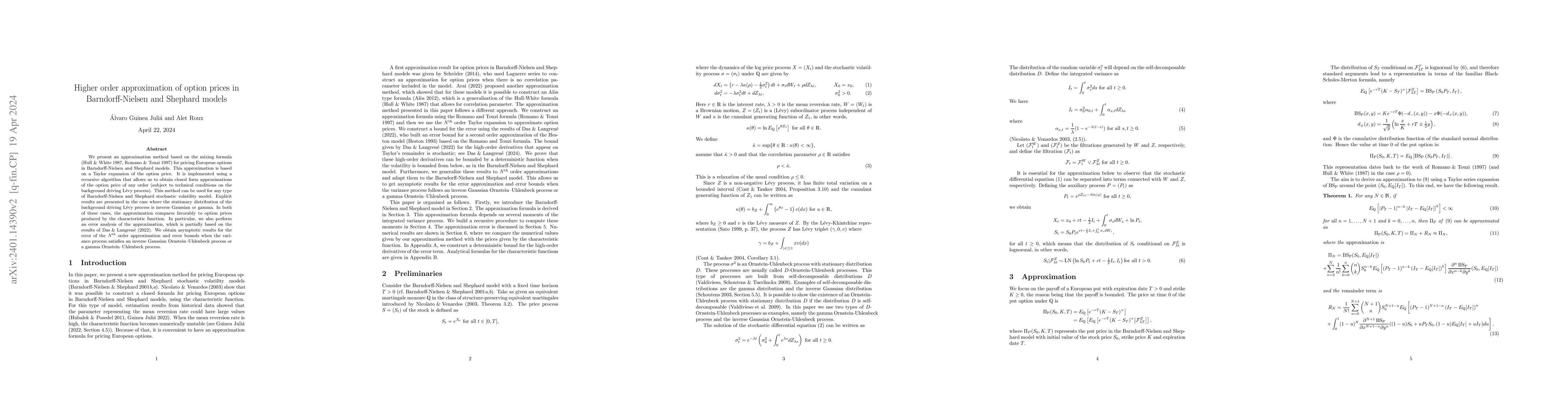 Thumbnail for Higher order approximation of option prices in Barndorff-Nielsen and
  Shephard models