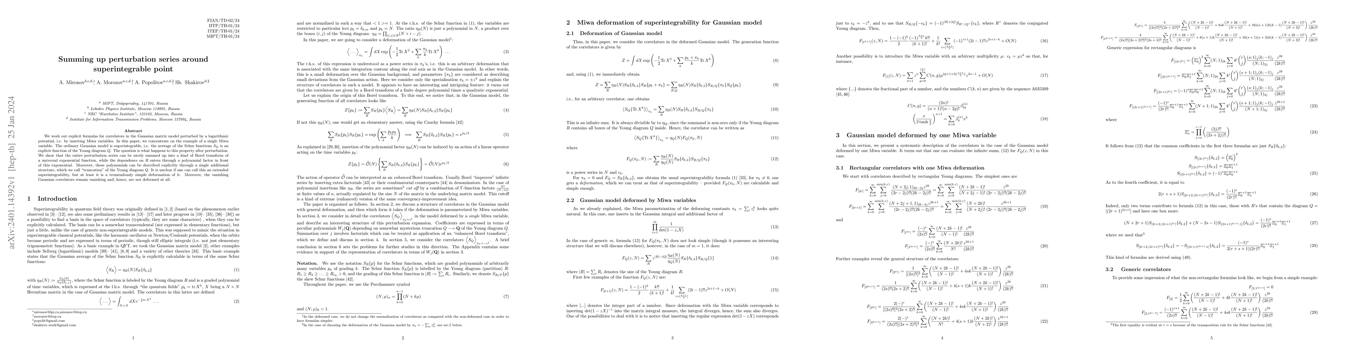 Thumbnail for Summing up perturbation series around superintegrable point