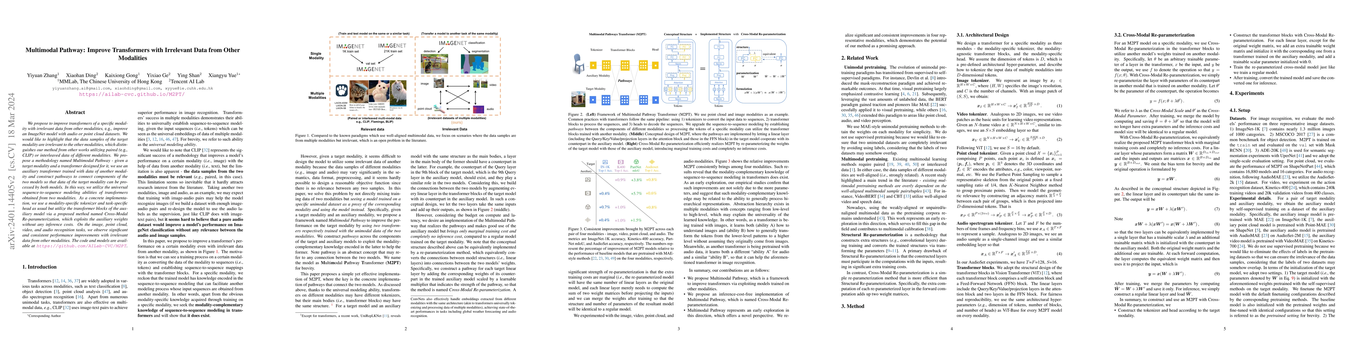 Thumbnail for Multimodal Pathway: Improve Transformers with Irrelevant Data from Other
  Modalities
