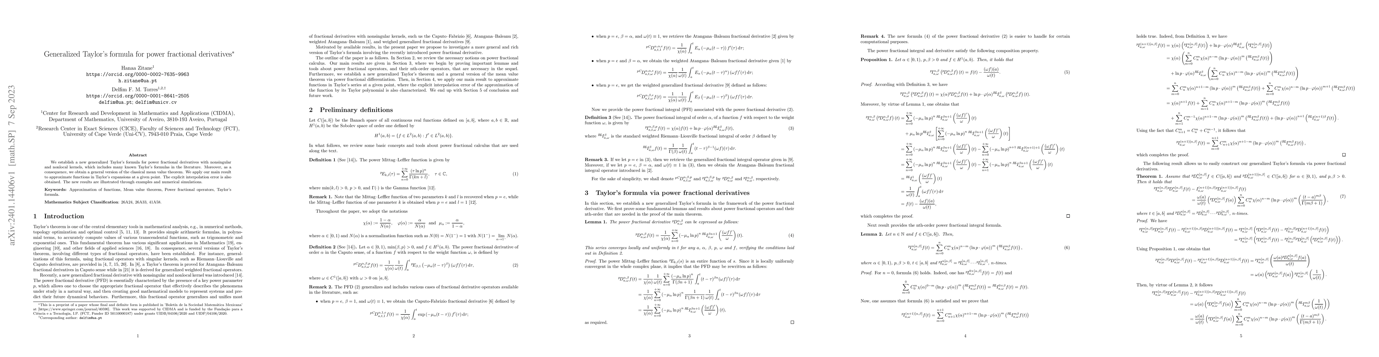 Thumbnail for Generalized Taylor's formula for power fractional derivatives