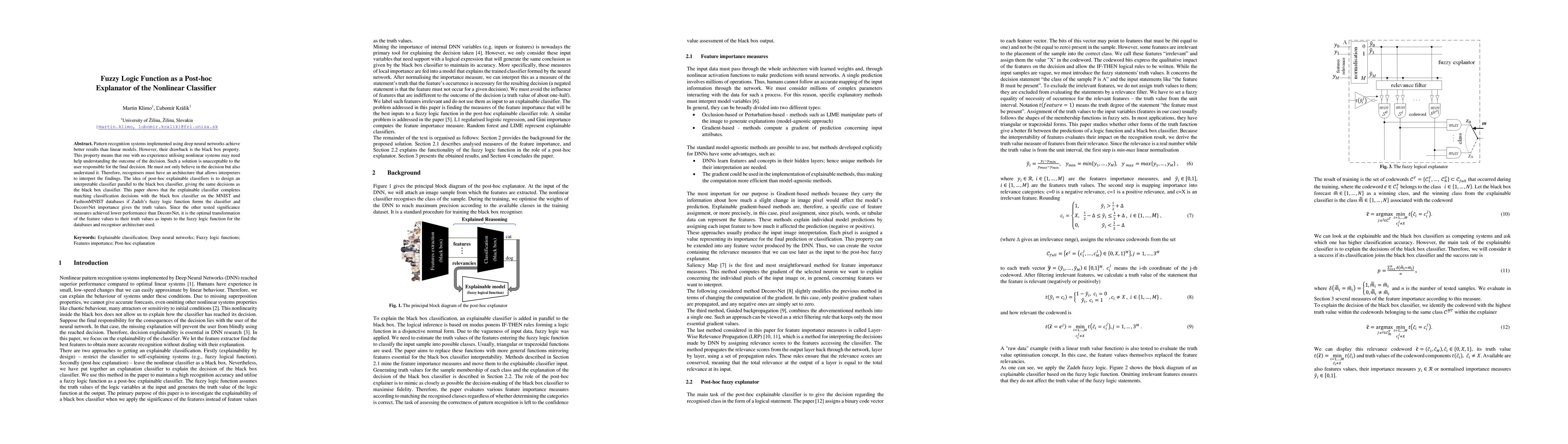 Thumbnail for Fuzzy Logic Function as a Post-hoc Explanator of the Nonlinear
  Classifier