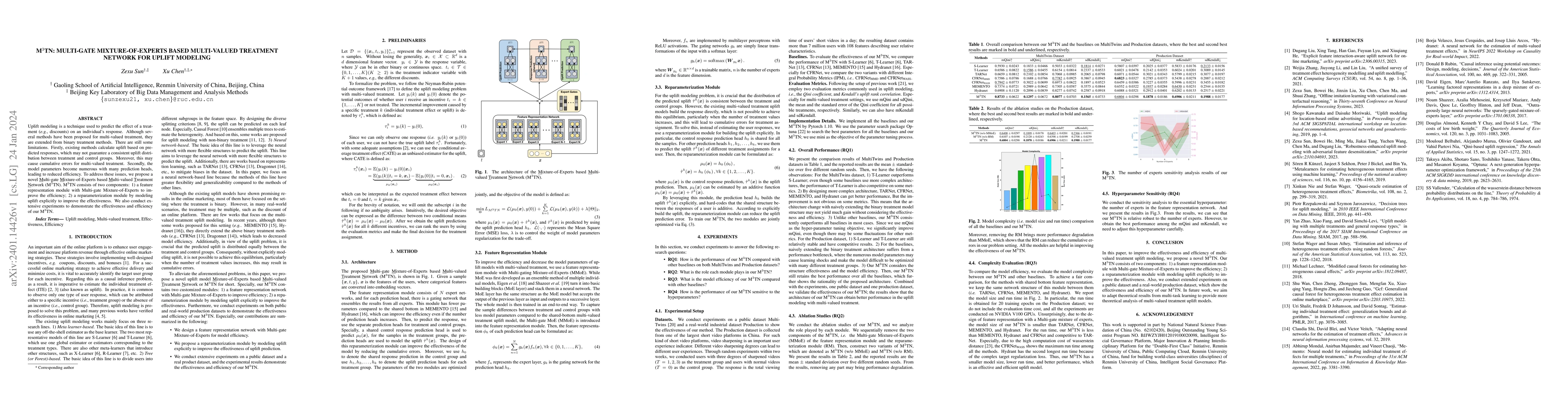 Thumbnail for M$^3$TN: Multi-gate Mixture-of-Experts based Multi-valued Treatment
  Network for Uplift Modeling