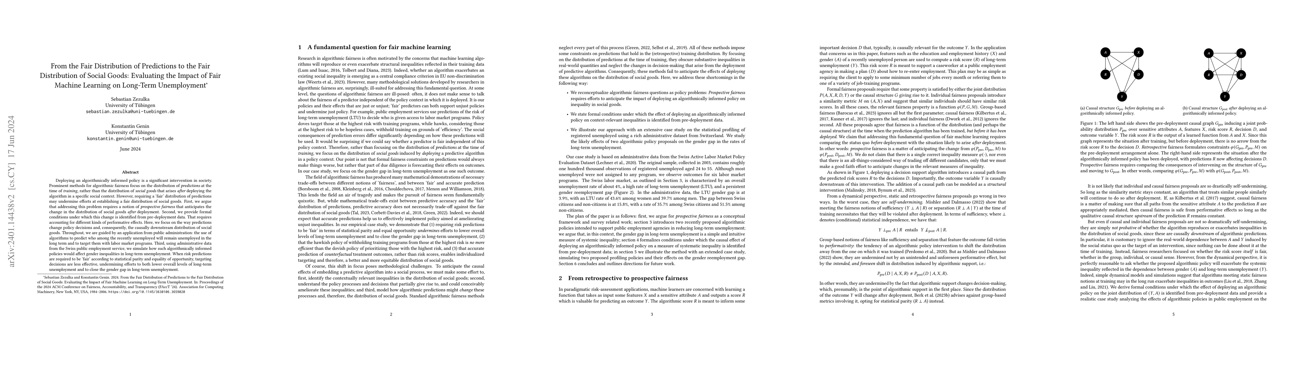Thumbnail for From the Fair Distribution of Predictions to the Fair Distribution of
  Social Goods: Evaluating the Impact of Fair Machine Learning on Long-Term
  Unemployment