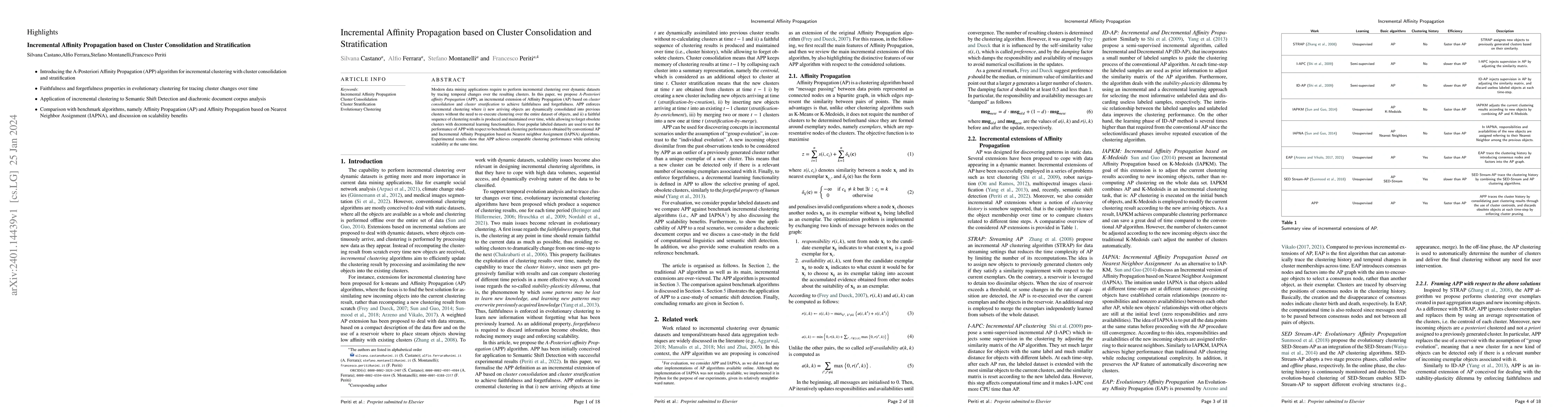 Thumbnail for Incremental Affinity Propagation based on Cluster Consolidation and
  Stratification