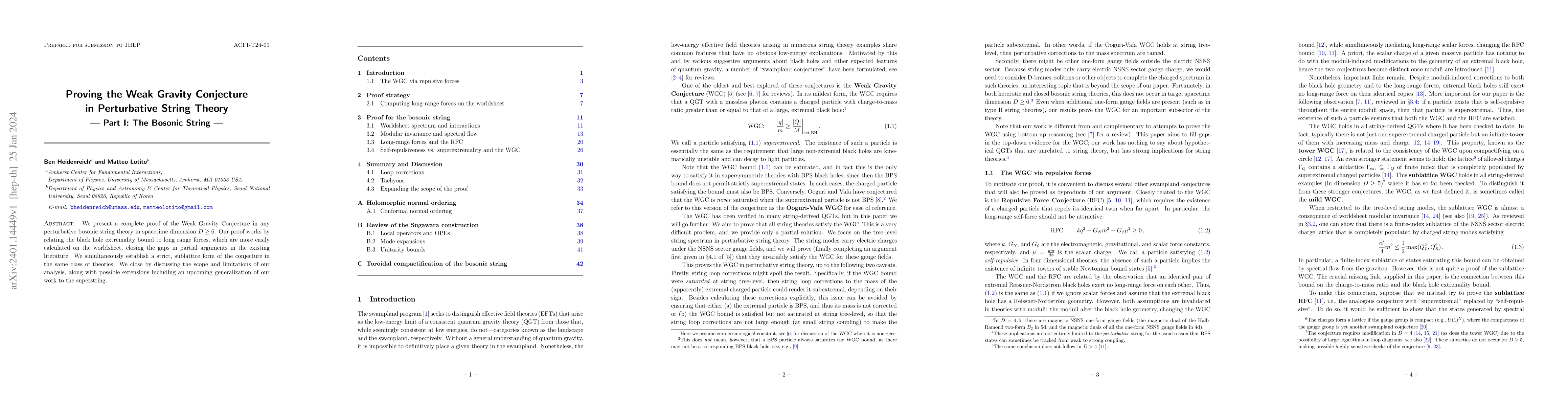 Thumbnail for Proving the Weak Gravity Conjecture in Perturbative String Theory, Part
  I: The Bosonic String