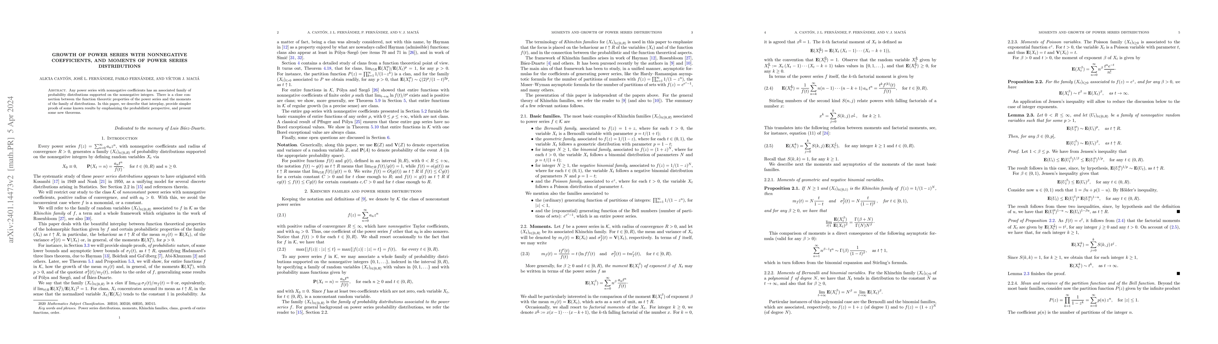 Thumbnail for Growth of power series with nonnegative coefficients, and moments of
  power series distributions