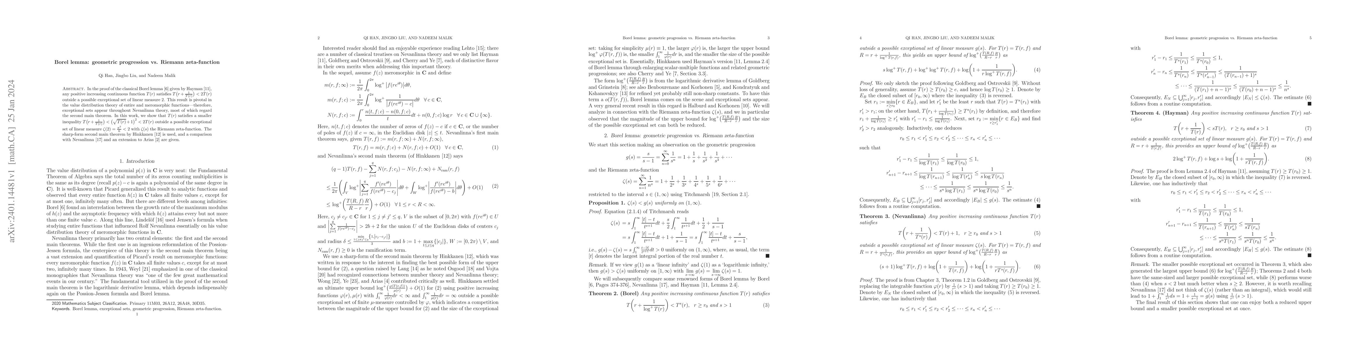 Thumbnail for Borel lemma: geometric progression vs. Riemann zeta-function