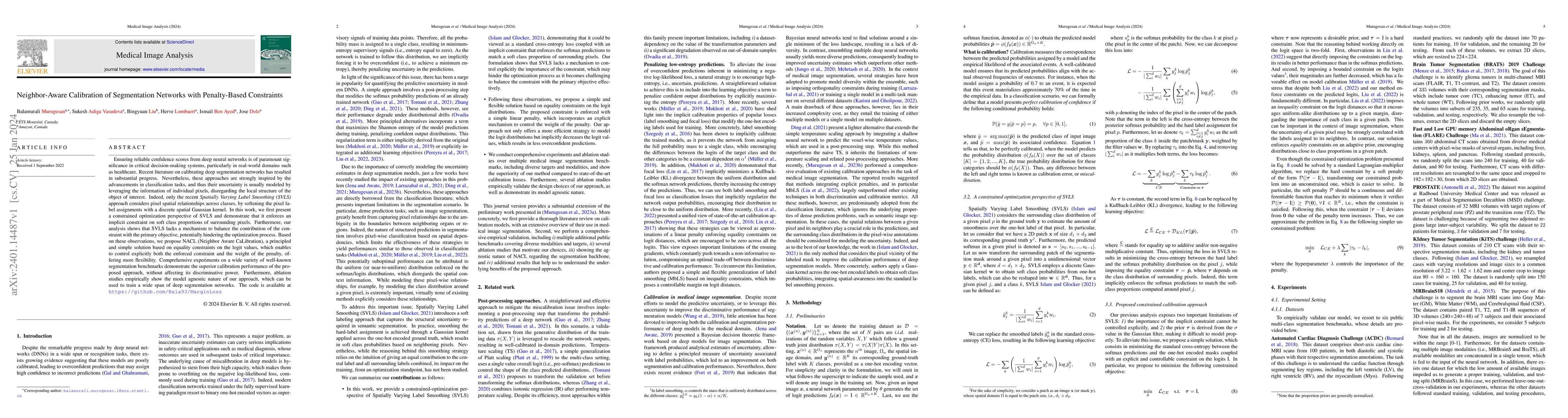 Thumbnail for Neighbor-Aware Calibration of Segmentation Networks with Penalty-Based
  Constraints
