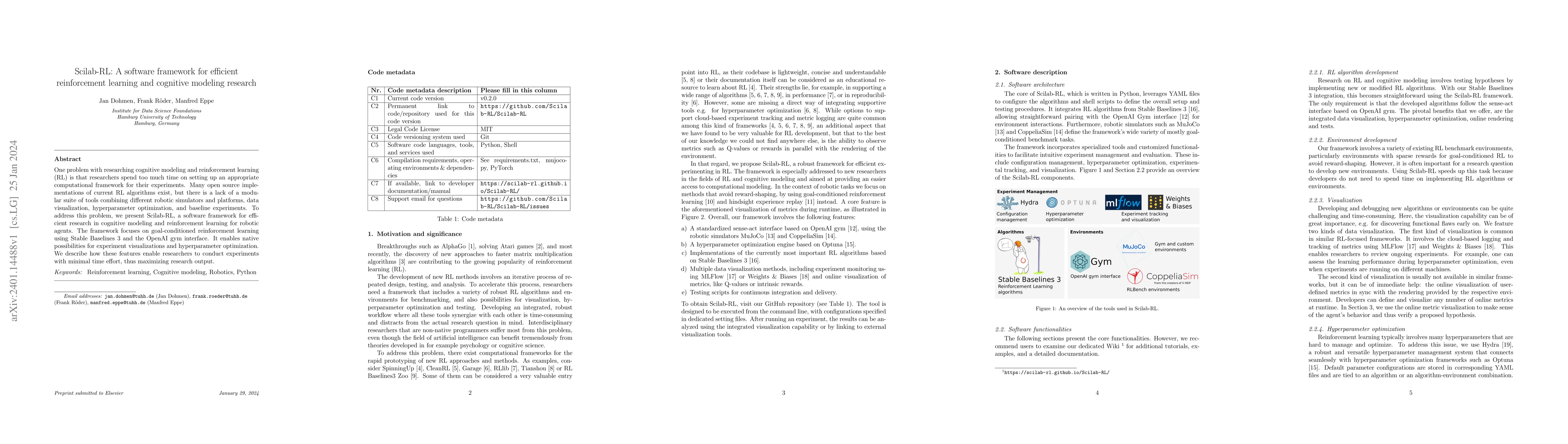 Thumbnail for Scilab-RL: A software framework for efficient reinforcement learning and
  cognitive modeling research