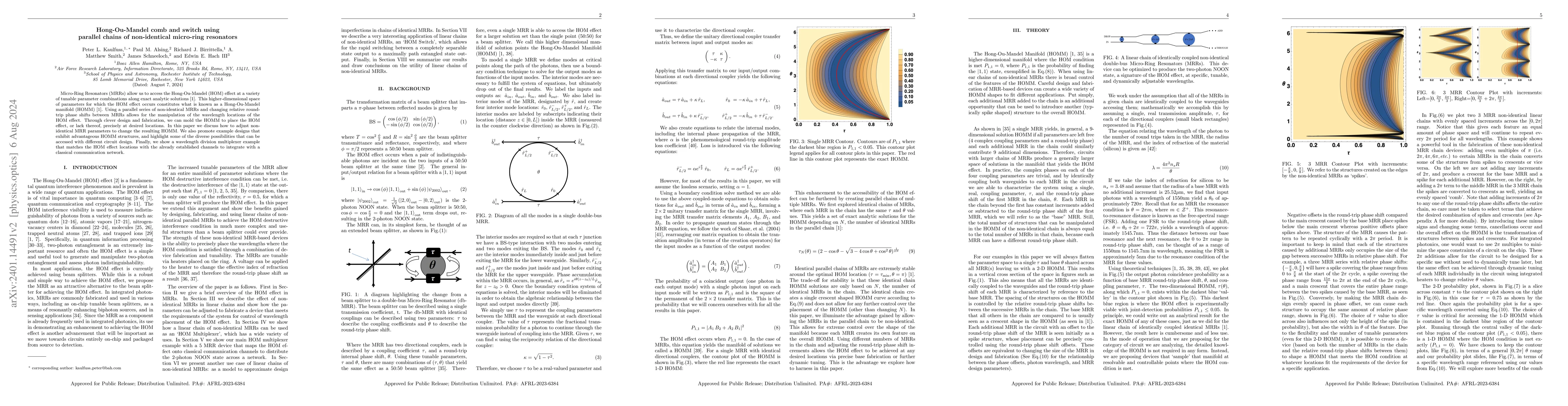 Thumbnail for Hong-Ou-Mandel Comb and Switch using parallel chains of non-identical
  Micro-Ring Resonators