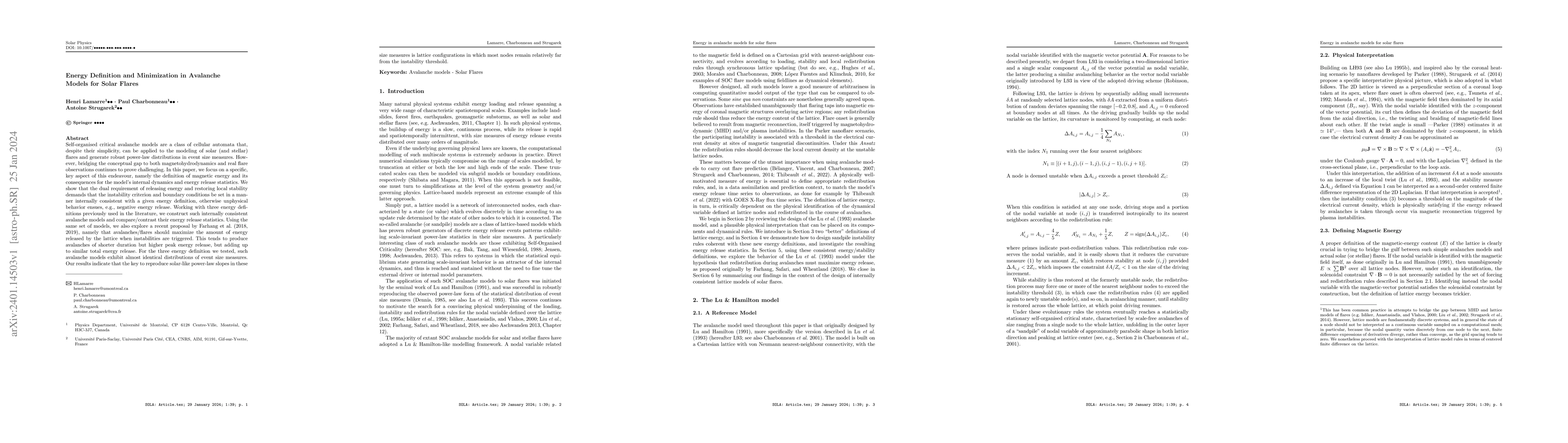 Thumbnail for Energy Definition and Minimization in Avalanche Models for Solar Flares