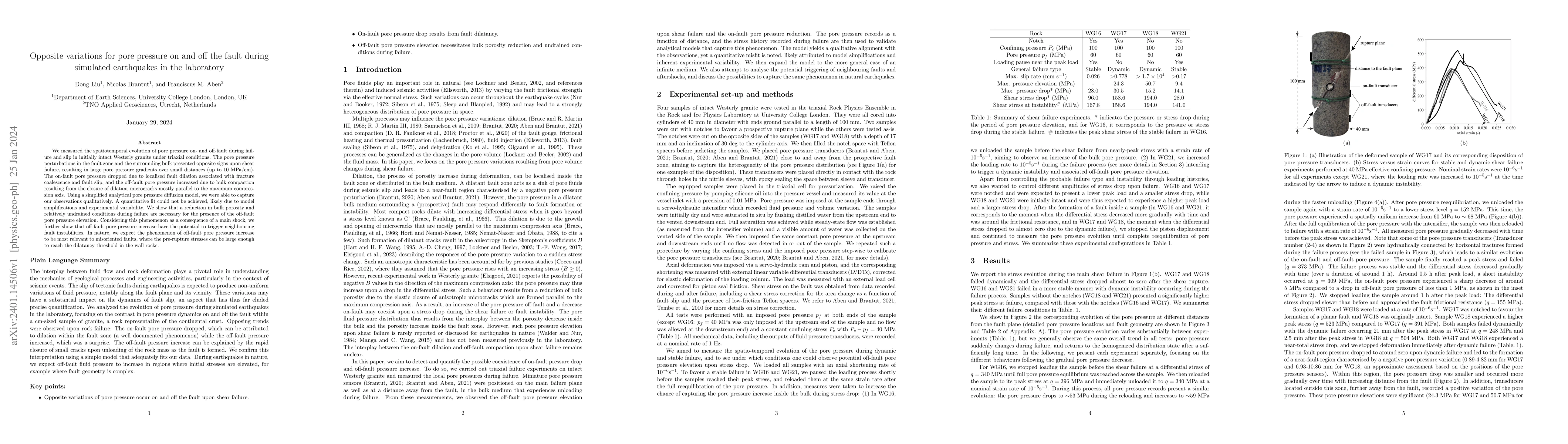 Thumbnail for Opposite variations for pore pressure on and off the fault during
  simulated earthquakes in the laboratory