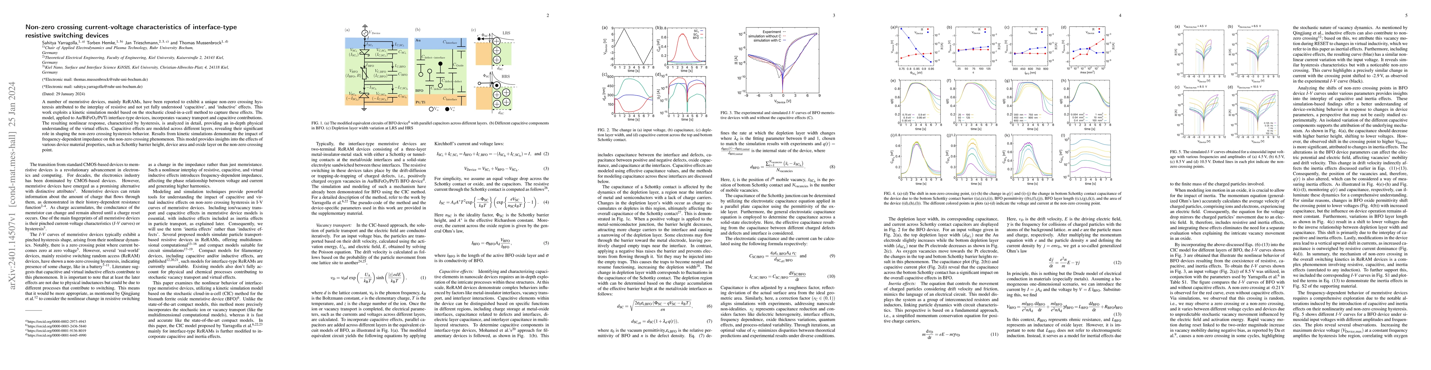 Thumbnail for Non-zero crossing current-voltage characteristics of interface-type
  resistive switching devices