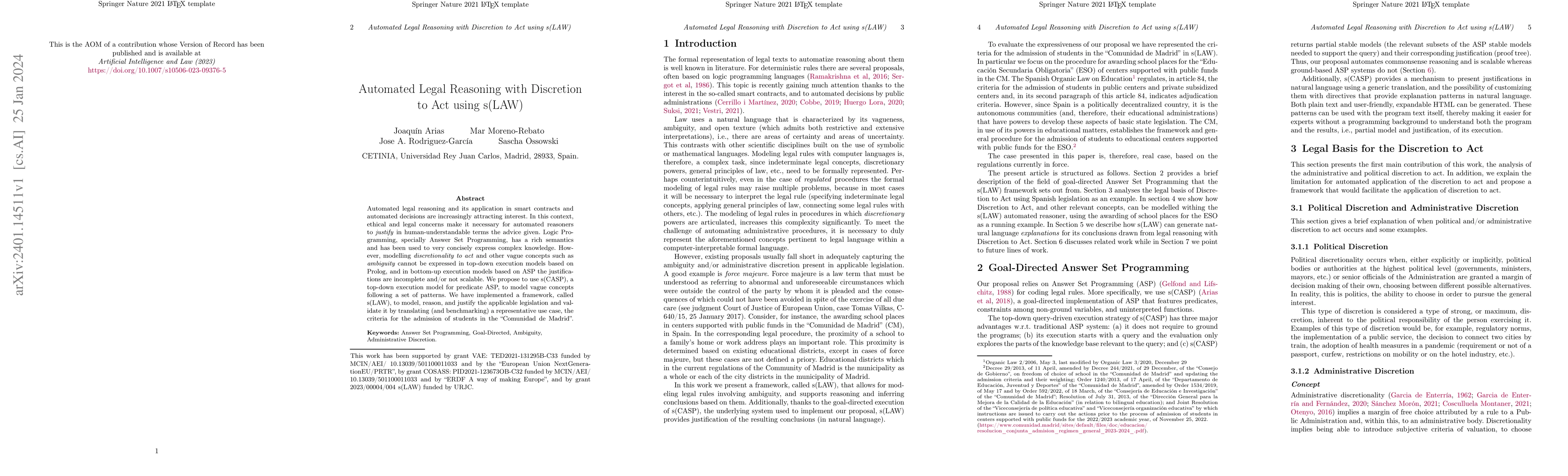 Thumbnail for Automated legal reasoning with discretion to act using s(LAW)
