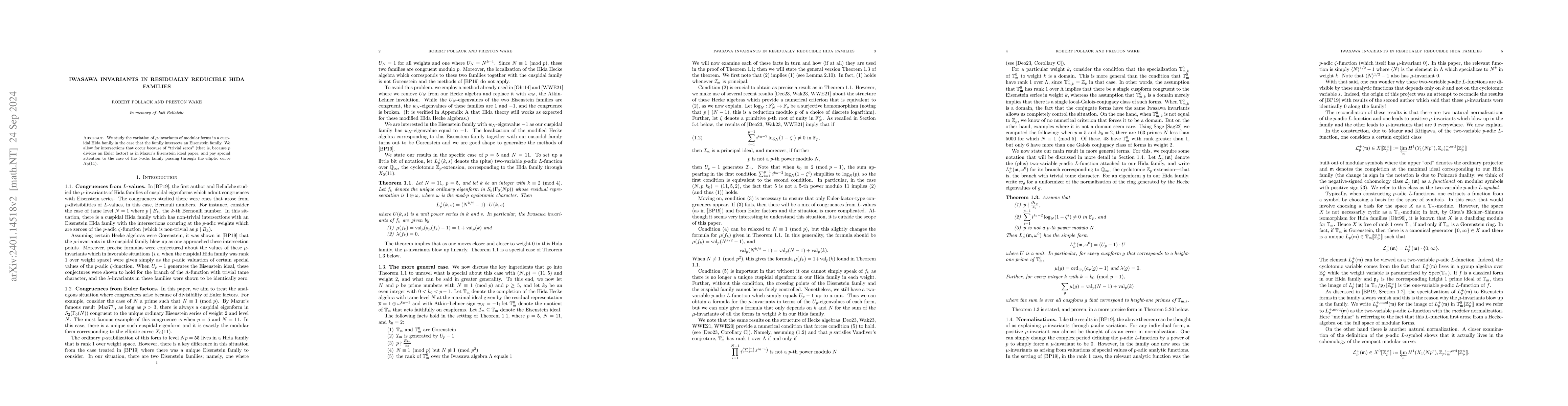 Thumbnail for Iwasawa invariants in residually reducible Hida families