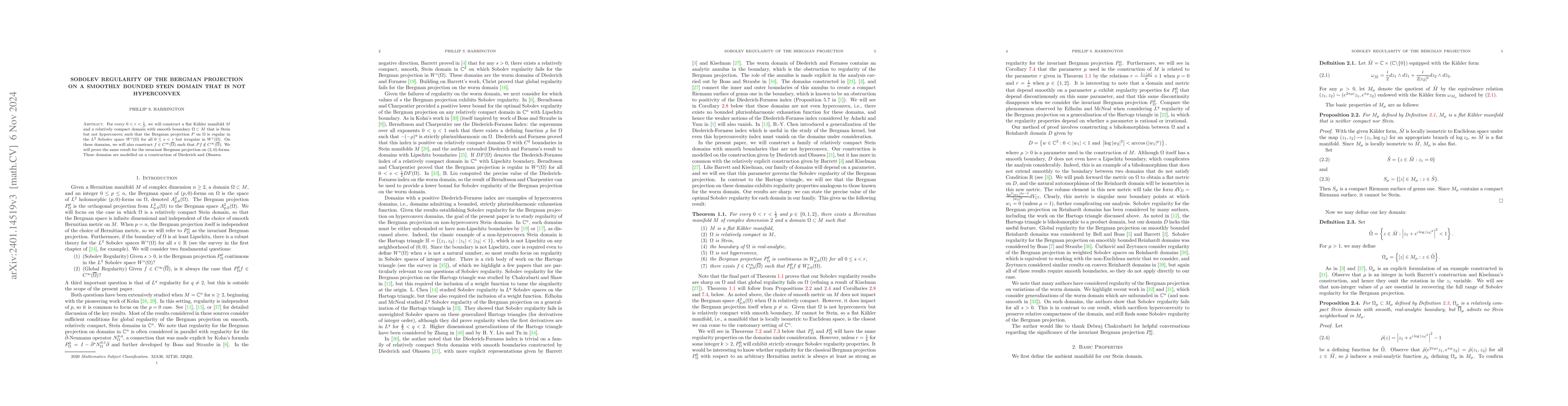 Thumbnail for Sobolev Regularity of the Bergman Projection on a Smoothly Bounded Stein
  Domain that is not Hyperconvex