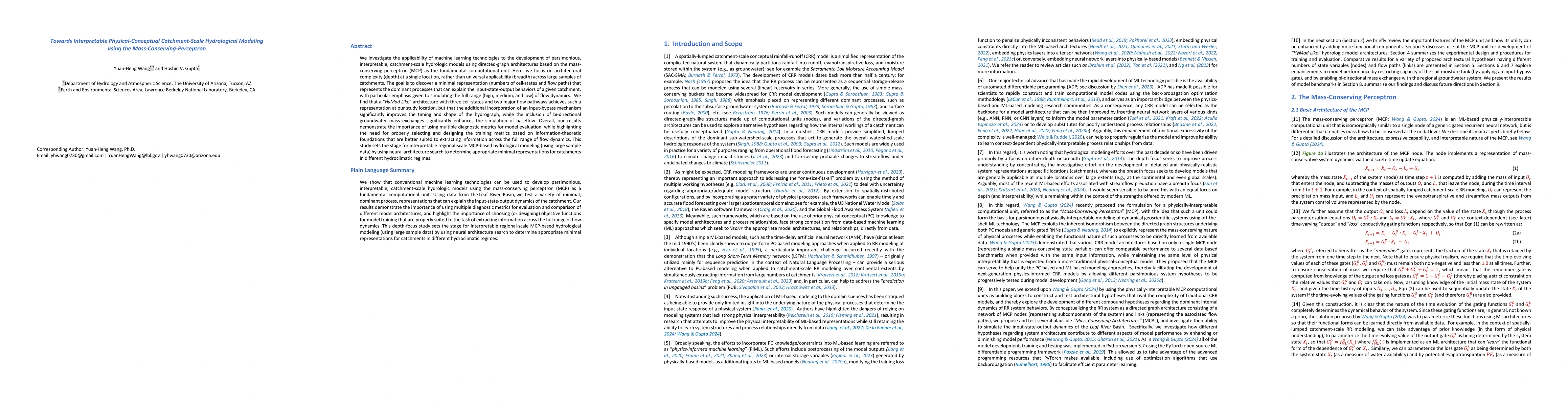 Thumbnail for Towards Interpretable Physical-Conceptual Catchment-Scale Hydrological
  Modeling using the Mass-Conserving-Perceptron