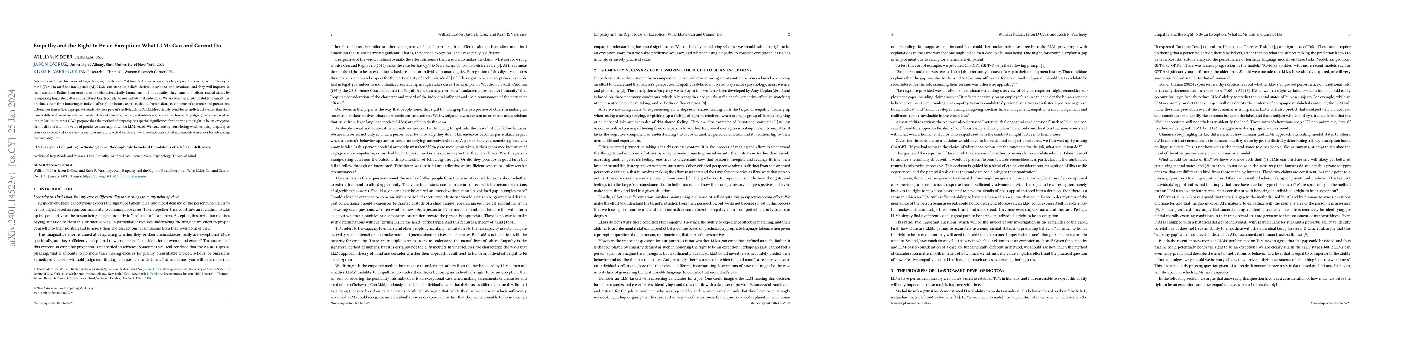 Thumbnail for Empathy and the Right to Be an Exception: What LLMs Can and Cannot Do