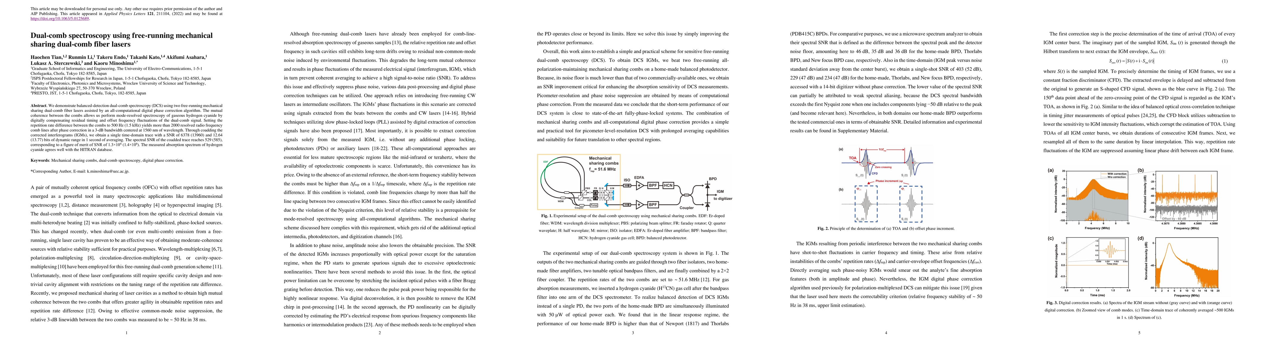 Thumbnail for Dual-comb spectroscopy using free-running mechanical sharing dual-comb
  fiber lasers