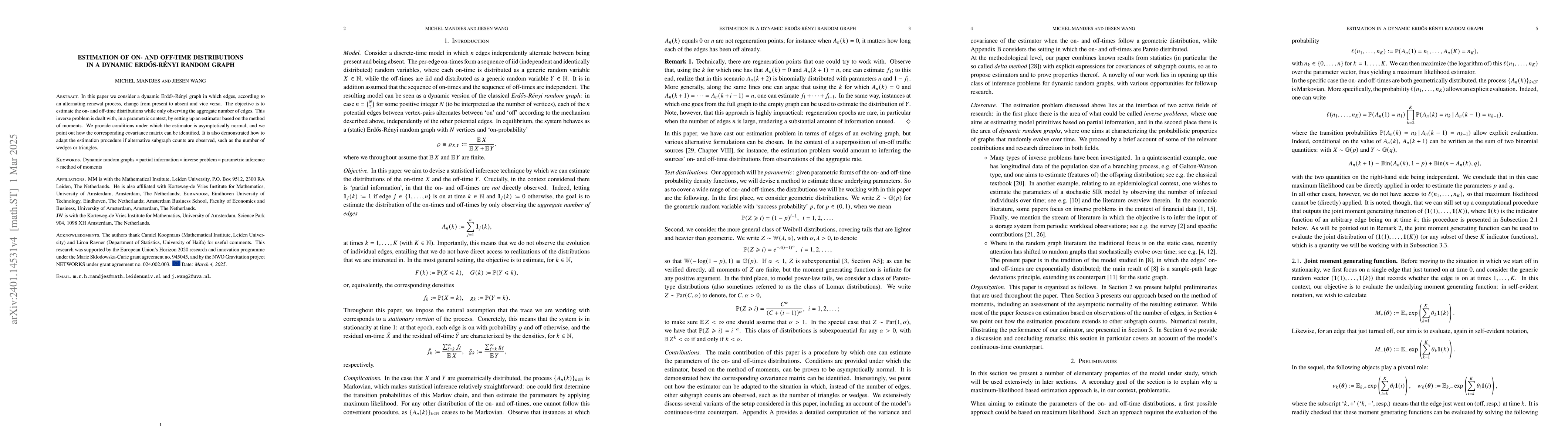 Thumbnail for Estimation of on- and off-time distributions in a dynamic
  Erd\H{o}s-R\'enyi random graph